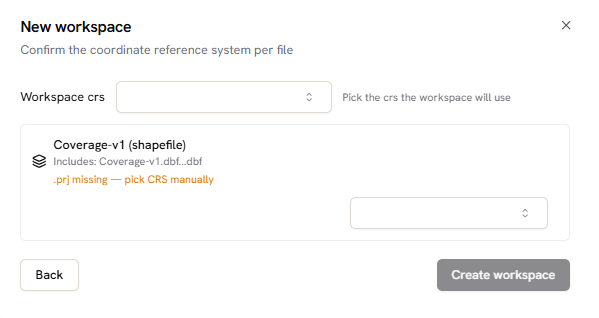 Choosing CRS for the uploaded files
