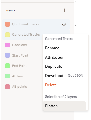 Selecting two layers and choosing Flatten